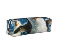 KCGSDEGV Cute Pencil Case with Happy Penguin Printed Leather Pencil Pouch Pen Bag Holder School Stationery Organizer Pencil Box