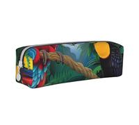 KCGSDEGV Cute Pencil Case with Macaw and Toucan Perching of Us Rainforests Printed Leather Pencil Pouch Pen Bag Holder School Stationery Organizer Pencil Box