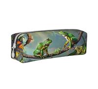 KCGSDEGV Cute Pencil Case with Many Frogs Sing On The Branches Summer Butterflies Printed Leather Pencil Pouch Pen Bag Holder School Stationery Organizer Pencil Box