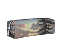 KCGSDEGV Cute Pencil Case with Moose Mountain Pine Tree Wilderness Printed Leather Pencil Pouch Pen Bag Holder School Stationery Organizer Pencil Box