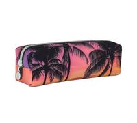 KCGSDEGV Cute Pencil Case with Palm Trees Silhouette at Sunset Printed Leather Pencil Pouch Pen Bag Holder School Stationery Organizer Pencil Box