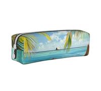 KCGSDEGV Cute Pencil Case with Seaside Boat Coconut Leaves Printed Leather Pencil Pouch Pen Bag Holder School Stationery Organizer Pencil Box