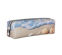 KCGSDEGV Cute Pencil Case with Shells On The Beach Printed Leather Pencil Pouch Pen Bag Holder School Stationery Organizer Pencil Box