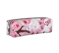 KCGSDEGV Cute Pencil Case with Tempting Cherry Blossoms Printed Leather Pencil Pouch Pen Bag Holder School Stationery Organizer Pencil Box