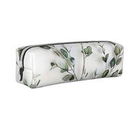 KCGSDEGV Cute Pencil Case with White Natural Greenery Twig Printed Leather Pencil Pouch Pen Bag Holder School Stationery Organizer Pencil Box