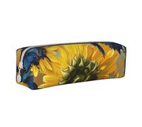 KCGSDEGV Cute Pencil Case with Yellow Sunflowers with Blue Butterflies Printed Leather Pencil Pouch Pen Bag Holder School Stationery Organizer Pencil Box