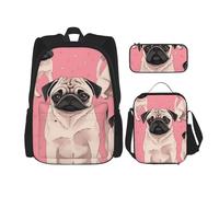 KCGSDEGV Cute Pug Dog Printed Prints School Bag 3Pcs Bookbag Sets with Lunch Bag Pencil Case, Cute Student Backpack Set for Teen Girls Boys