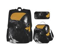 KCGSDEGV Cute Pug Printed Prints School Bag 3Pcs Bookbag Sets with Lunch Bag Pencil Case, Cute Student Backpack Set for Teen Girls Boys