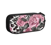 KCGSDEGV Cute Rose Mix Leopard Pattern Printed Pen Pencil Cases for School Girls Boys, Large Capacity Cute Pencil Bag Holder Stationery Organizer Box,Black
