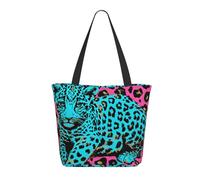 KCGSDEGV Cute Turquoise Leopard Printing Tote Bag for Women Large Handle Bag Lightweight Shoulder Bag with Zipper for Shopping School Work Travel