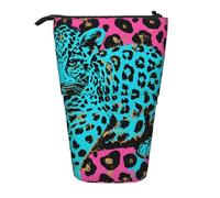 KCGSDEGV Cute Turquoise Leopard Prints Standing Expandable Pencil Case Organiser for School Pens, Makeup & Travel for Students & Artists