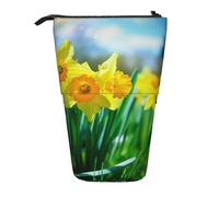 KCGSDEGV Daffodil Flower Prints Standing Expandable Pencil Case Organiser for School Pens, Makeup & Travel for Students & Artists