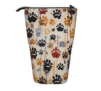 KCGSDEGV Dog Bones Footprint Prints Standing Expandable Pencil Case Organiser for School Pens, Makeup & Travel for Students & Artists