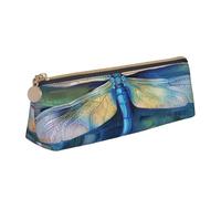 KCGSDEGV Dragonfly Painting Printed Triangle Pencil Case Cute Leather Pencil Pouch Pen Bag Holder Stationery Organizer Box for School Girls Boys