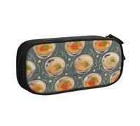 KCGSDEGV Egg Cup Noodle Ramen Printed Pen Pencil Cases for School Girls Boys, Large Capacity Cute Pencil Bag Holder Stationery Organizer Box,Black