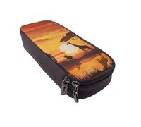 KCGSDEGV Elephant and Giraffe in The Sunset Printed Pen Pencil Cases for Students Girls Boys, Cute Leather Pencil Bag Pouch Holder Stationery Organizer for School Work Travel