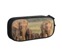 KCGSDEGV Elephant Family Printed Pen Pencil Cases for School Girls Boys, Large Capacity Cute Pencil Bag Holder Stationery Organizer Box,Black