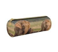KCGSDEGV Elephant Family Printed Round Pencil Case Cute Leather Pencil Pouch Pen Bag Holder Stationery Organizer Box for School Girls Boys