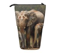 KCGSDEGV Elephant Family Prints Standing Expandable Pencil Case Organiser for School Pens, Makeup & Travel for Students & Artists