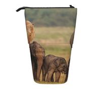 KCGSDEGV Elephant Family Prints Standing Expandable Pencil Case Organiser for School Pens, Makeup & Travel for Students & Artists