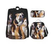 KCGSDEGV English Bulldogs Printed Prints School Bag 3Pcs Bookbag Sets with Lunch Bag Pencil Case, Cute Student Backpack Set for Teen Girls Boys