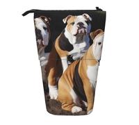 KCGSDEGV English Bulldogs Prints Standing Expandable Pencil Case Organiser for School Pens, Makeup & Travel for Students & Artists