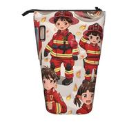 KCGSDEGV Firefighters and Fire Truck Prints Standing Expandable Pencil Case Organiser for School Pens, Makeup & Travel for Students & Artists