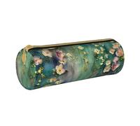 KCGSDEGV Floral Ivy Blossoms Tree Printed Round Pencil Case Cute Leather Pencil Pouch Pen Bag Holder Stationery Organizer Box for School Girls Boys