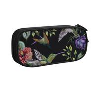 KCGSDEGV Flower Hummingbirds Embroidery Printed Pen Pencil Cases for School Girls Boys, Large Capacity Cute Pencil Bag Holder Stationery Organizer Box,Black