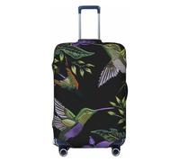 KCGSDEGV Flower Hummingbirds Embroidery Prints Elastic Luggage Cover with Invisible Zippers - Universal Suitcase Protector for Travel, Business Trips, S(18-21inch Suitcase)