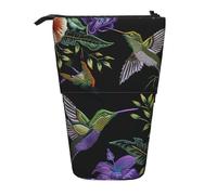KCGSDEGV Flower Hummingbirds Embroidery Prints Standing Expandable Pencil Case Organiser for School Pens, Makeup & Travel for Students & Artists
