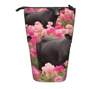KCGSDEGV Flower Show Steer Cows Cattle Prints Standing Expandable Pencil Case Organiser for School Pens, Makeup & Travel for Students & Artists