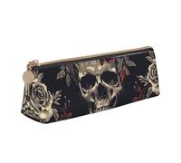 KCGSDEGV Flowers Skull Ornamental Pattern Printed Triangle Pencil Case Cute Leather Pencil Pouch Pen Bag Holder Stationery Organizer Box for School Girls Boys