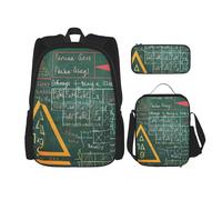 KCGSDEGV Formulas Shapes Theory Math Lesson Word Printed Prints School Bag 3Pcs Bookbag Sets with Lunch Bag Pencil Case, Cute Student Backpack Set for Teen Girls Boys