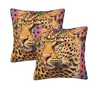 KCGSDEGV Fun Leopard Print Printed 2-Piece Pillowcase 55x55 Cm - Soft Decorative Square Cushion Covers Throw Pillow Cover For Livingroom Couch Sofa Garden Car