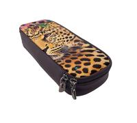 KCGSDEGV Fun Leopard Print Printed Pen Pencil Cases for Students Girls Boys, Cute Leather Pencil Bag Pouch Holder Stationery Organizer for School Work Travel