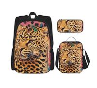 KCGSDEGV Fun Leopard Print Printed Prints School Bag 3Pcs Bookbag Sets with Lunch Bag Pencil Case, Cute Student Backpack Set for Teen Girls Boys