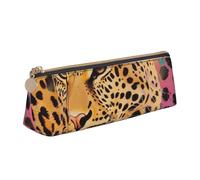 KCGSDEGV Fun Leopard Print Printed Triangle Pencil Case Cute Leather Pencil Pouch Pen Bag Holder Stationery Organizer Box for School Girls Boys