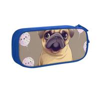 KCGSDEGV Funny Cartoon Pug Puppy Dog Printed Pen Pencil Cases for School Girls Boys, Large Capacity Cute Pencil Bag Holder Stationery Organizer Box,Blue