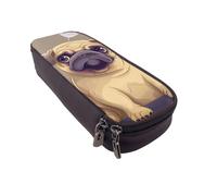 KCGSDEGV Funny Cartoon Pug Puppy Dog Printed Pen Pencil Cases for Students Girls Boys, Cute Leather Pencil Bag Pouch Holder Stationery Organizer for School Work Travel