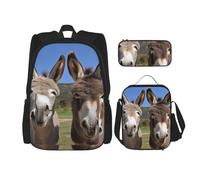 KCGSDEGV Funny Donkeys Printed Prints School Bag 3Pcs Bookbag Sets with Lunch Bag Pencil Case, Cute Student Backpack Set for Teen Girls Boys
