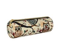 KCGSDEGV Funny Owls Art Printed Round Pencil Case Cute Leather Pencil Pouch Pen Bag Holder Stationery Organizer Box for School Girls Boys