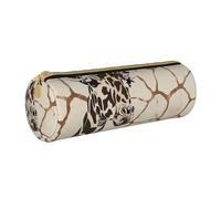 KCGSDEGV Giraffe Print Printed Round Pencil Case Cute Leather Pencil Pouch Pen Bag Holder Stationery Organizer Box for School Girls Boys