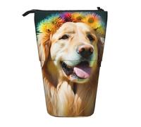 KCGSDEGV Golden Retriever Dog Prints Standing Expandable Pencil Case Organiser for School Pens, Makeup & Travel for Students & Artists