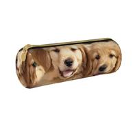 KCGSDEGV Golden Retriever Dogs Puppies Pets Printed Round Pencil Case Cute Leather Pencil Pouch Pen Bag Holder Stationery Organizer Box for School Girls Boys