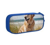 KCGSDEGV Golden Retriever On The Beach Printed Pen Pencil Cases for School Girls Boys, Large Capacity Cute Pencil Bag Holder Stationery Organizer Box,Blue