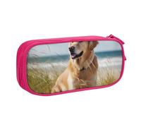 KCGSDEGV Golden Retriever On The Beach Printed Pen Pencil Cases for School Girls Boys, Large Capacity Cute Pencil Bag Holder Stationery Organizer Box,Pink