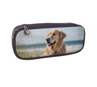 KCGSDEGV Golden Retriever On The Beach Printed Pen Pencil Cases for Students Girls Boys, Cute Leather Pencil Bag Pouch Holder Stationery Organizer for Kids Men Women