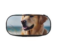 KCGSDEGV Golden Retriever on The Beach Prints Pencil Case Stationery Organizer Pen Pouch Bag Makeup Bag for Travel School Work