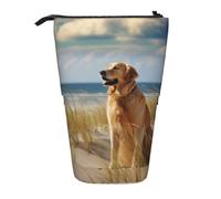 KCGSDEGV Golden Retriever Prints Standing Expandable Pencil Case Organiser for School Pens, Makeup & Travel for Students & Artists